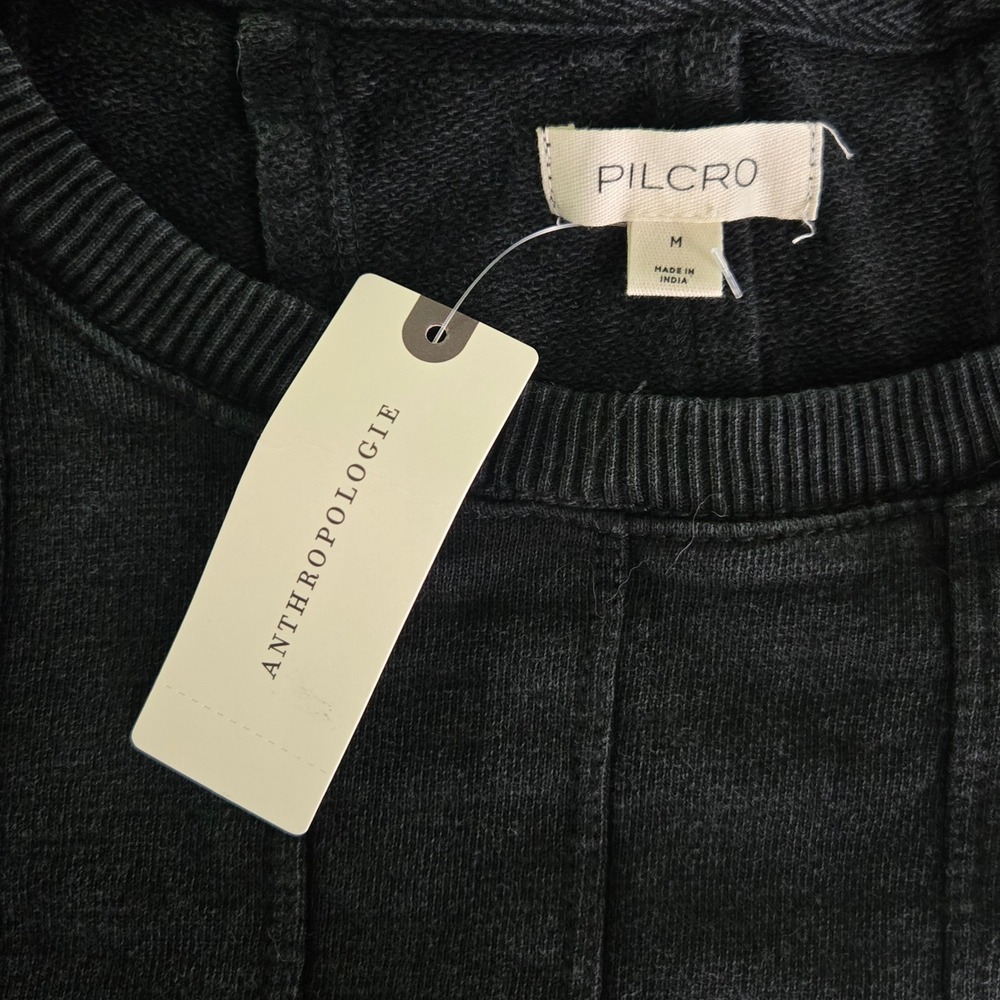 NWT Anthropologie Pilcro Black Cropped Pleated Shirt Womens M 100% Cotton - Picture 3 of 9
